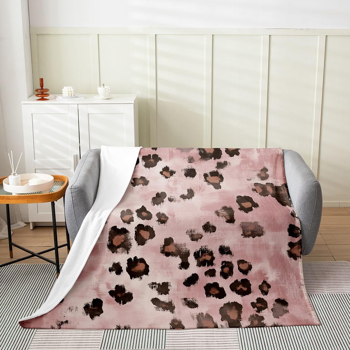 Feelyou Pink Brown Leopard Fleece Throw Blanket Modern Abstract Flannel Blanket Plush Fuzzy Animal Print for Bed Couch Chair Living Room Leopard Pattern Throw 50"x60" Bedroom Decor image 3