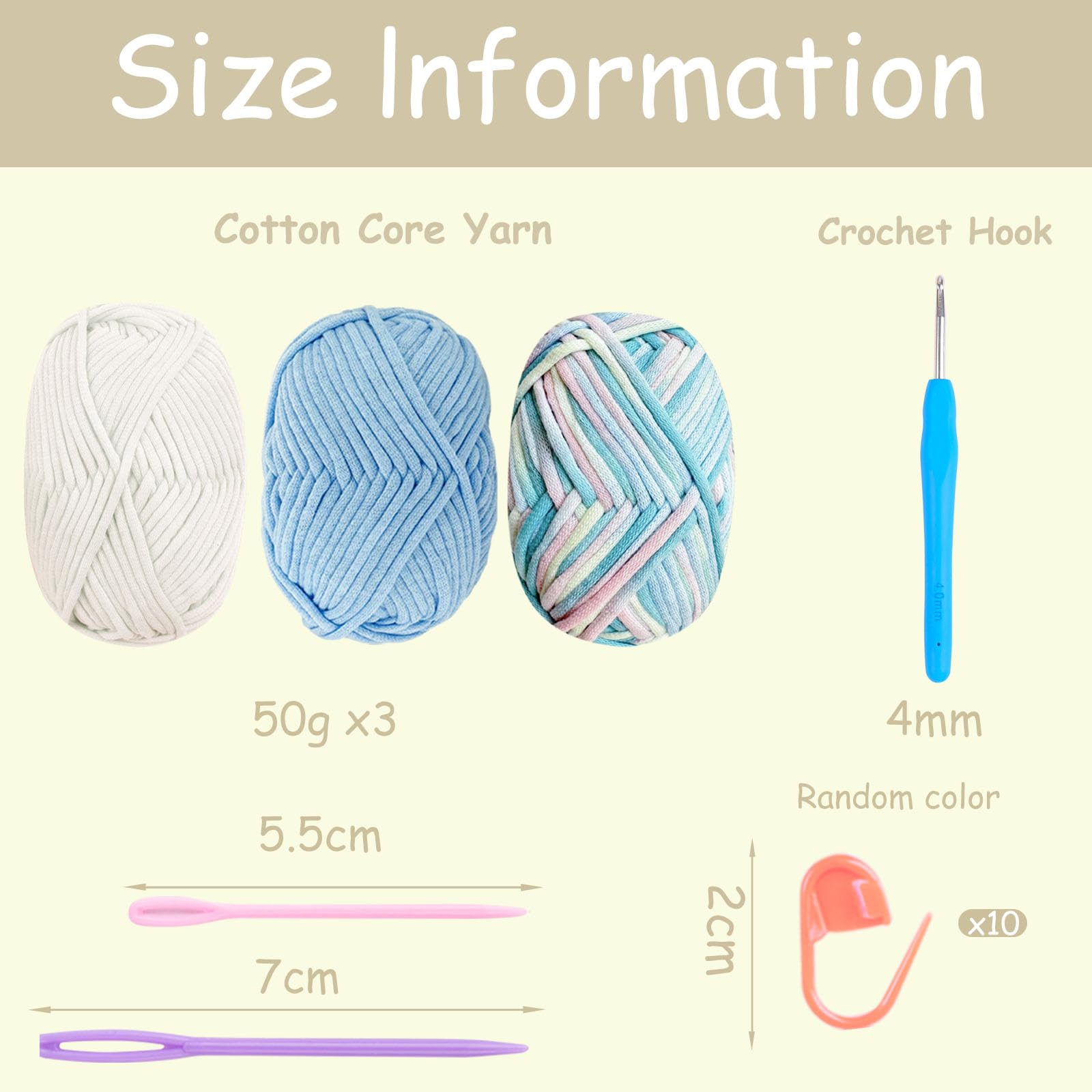 Chunky Yarn for Crochet,Cotton Yarn Thick Wool for Crochet 3x50g Crochet Yarn for Beginners Amigurumi Yarn with 4mm Crochet Hook,Easy Crochet Starter Kit (Blue) - Image 2