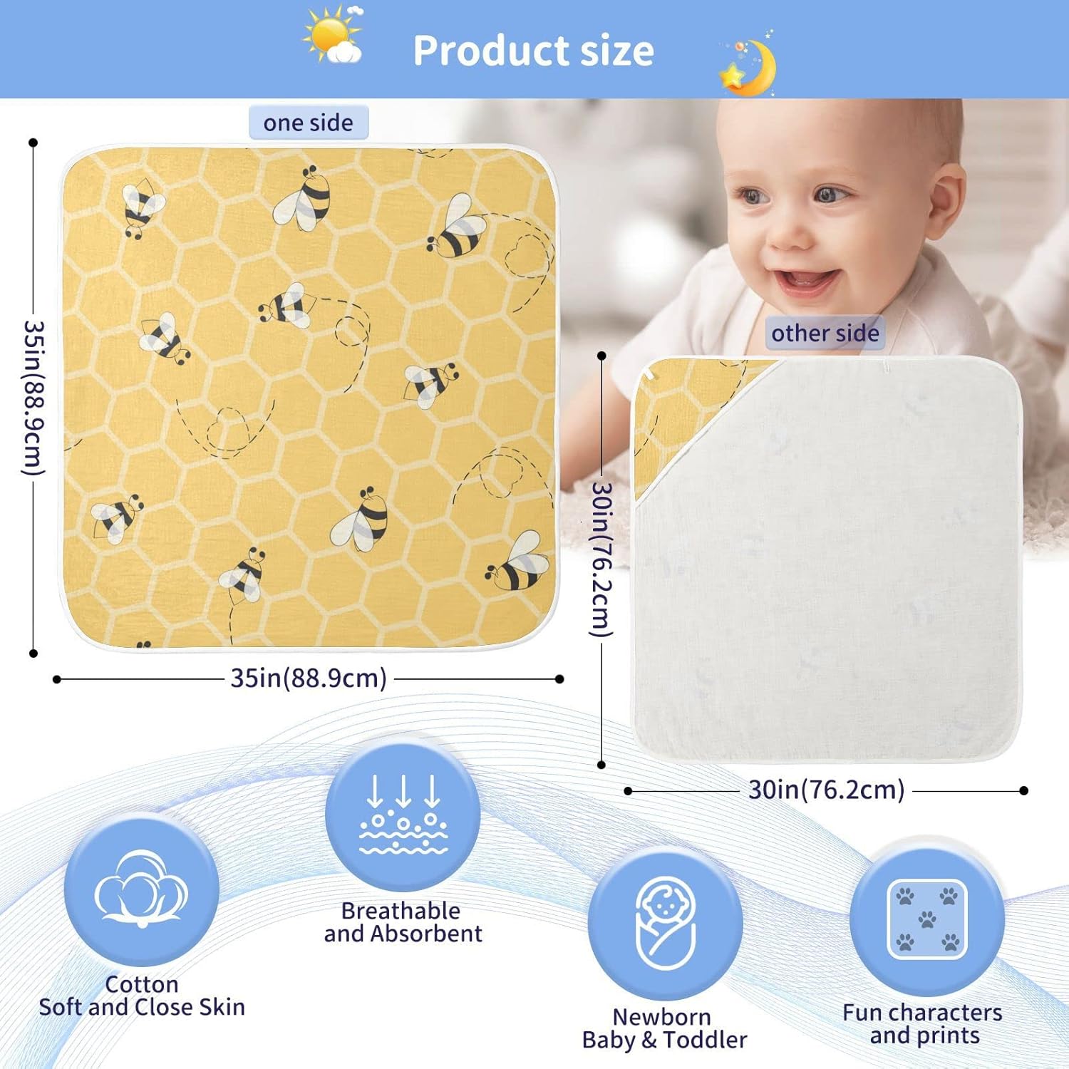 Honey Bees Baby Boys Girls Bath Towel Yellow Bumblebee Beehive Hooded Towels Newborn Toddlers Organic Cotton Washcloths Shower Beach Towel 30 x 30 Inch