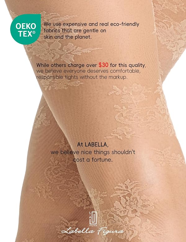 LABELLA Perfect Floral Patterned Sheer Pantyhose,Sexy Lace Tights For Women(Nude Color,Small) by LABELLA FIGURA ITLIYA - Used condition - Image 5