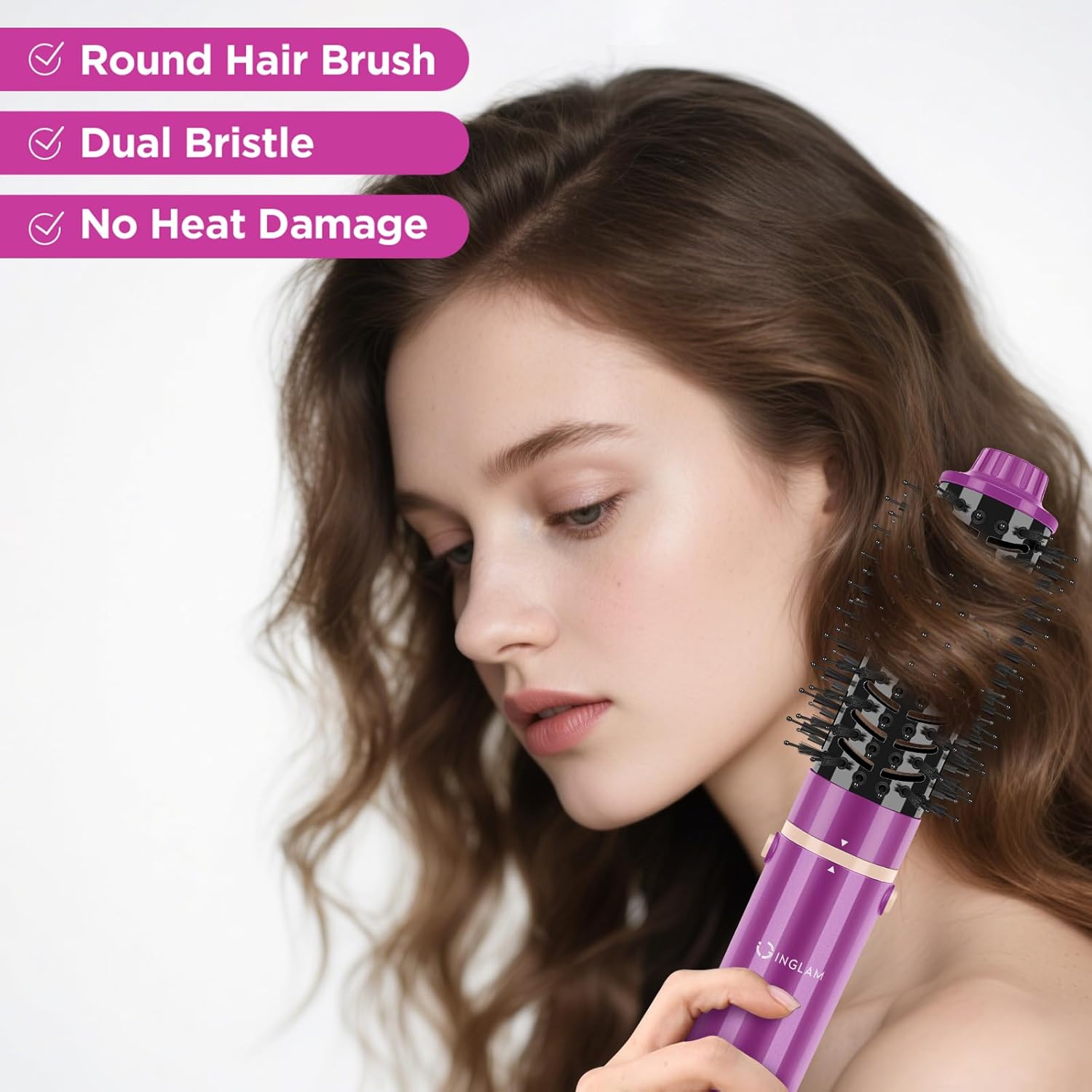 5 in 1 Blow Dryer Brush IG INGLAM MegaAir Hair Styler Brushless Hair Dryer Brush Left/Right Air Auto-Wrap Curler Hot Air Brush Negative Ions No Heat Damage Frizz-Free Drying Curling Straightening,Red