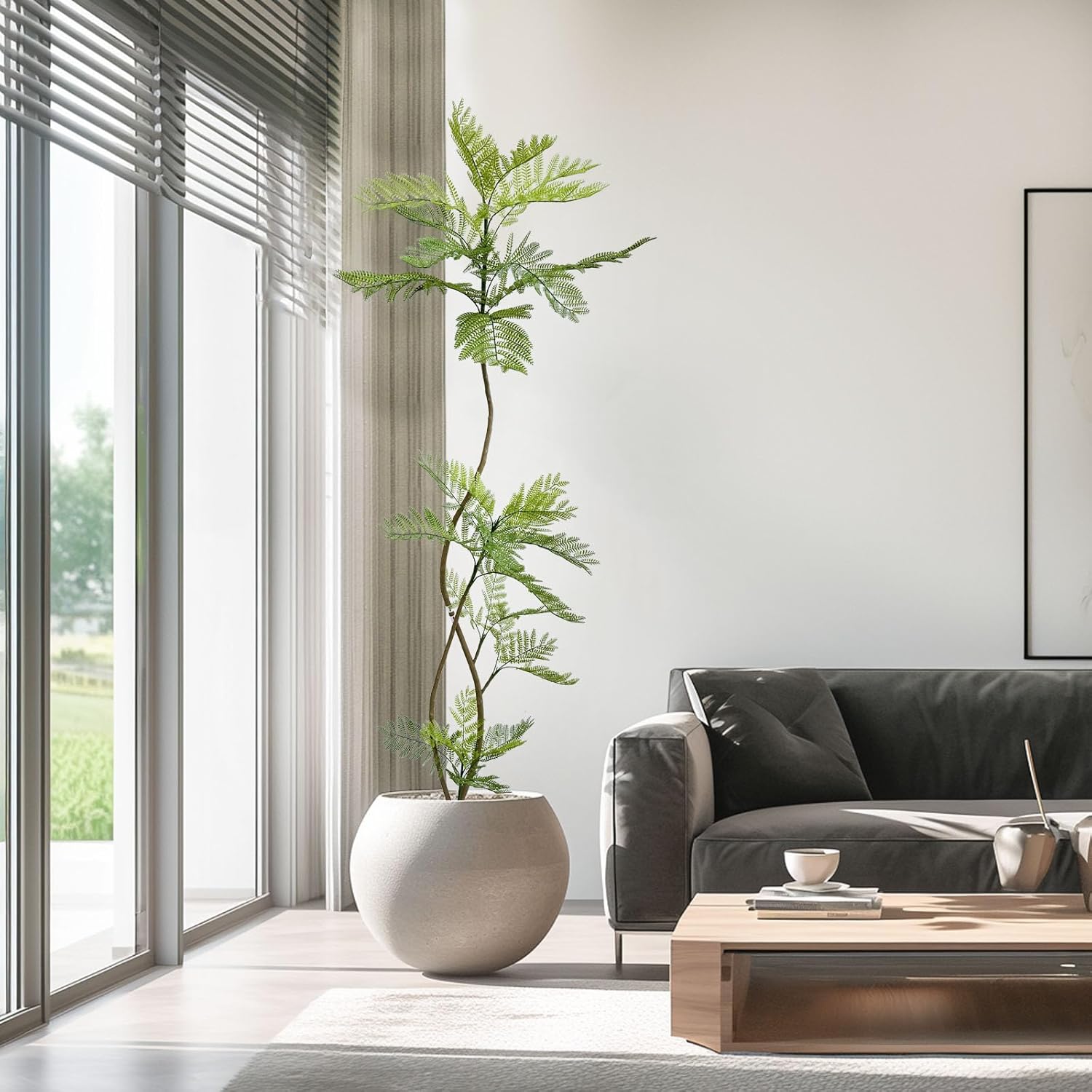 Artificial Jacaranda mimosifolia Tree, 6ft Tall Fake Plants Artificial Umbrella Plants for Indoor, Fake Trees for Office Home Living Room Floor Patio Greening Porch Decor - Image 6