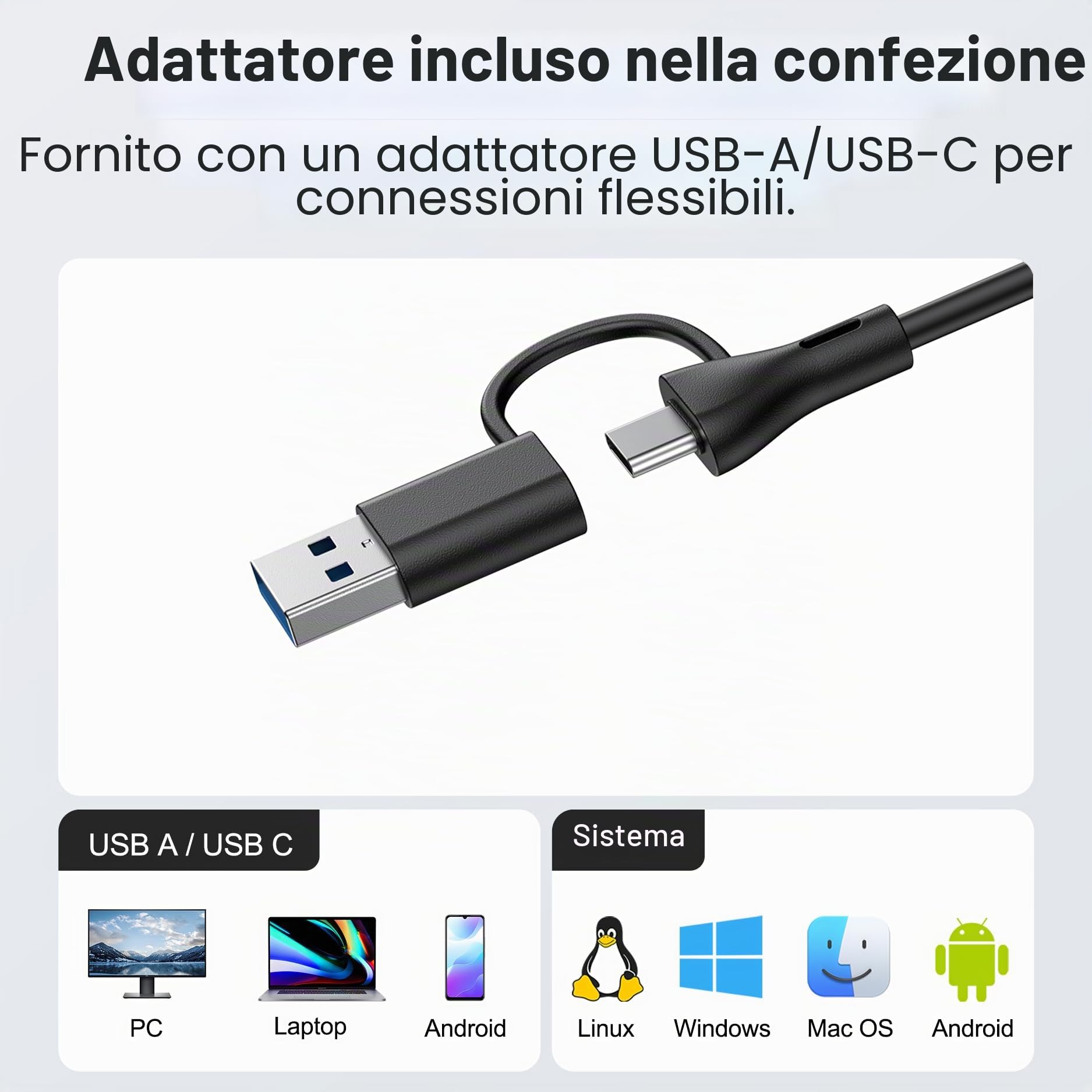 Inwa Altoparlante per PC, altoparlante USB con microfono, stereo e basso, spegnimento muto a un pulsante, clip plug and play per monitor PC, desktop, laptop e Mac (nero)