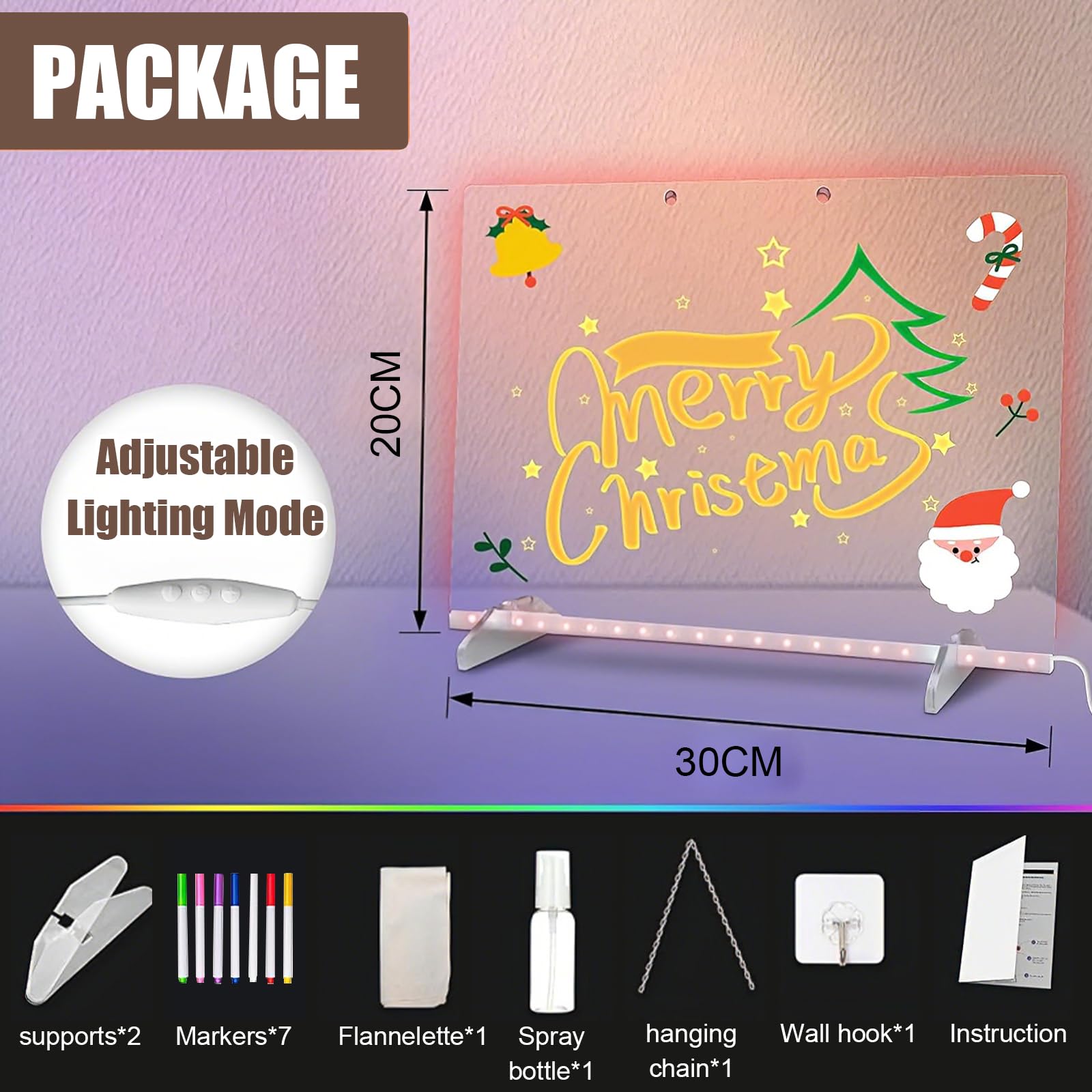 LED Note Drawing Board for Children 30x20CM Drawing Pad with Stand for Kids 7 Color Light Modes - Image 2