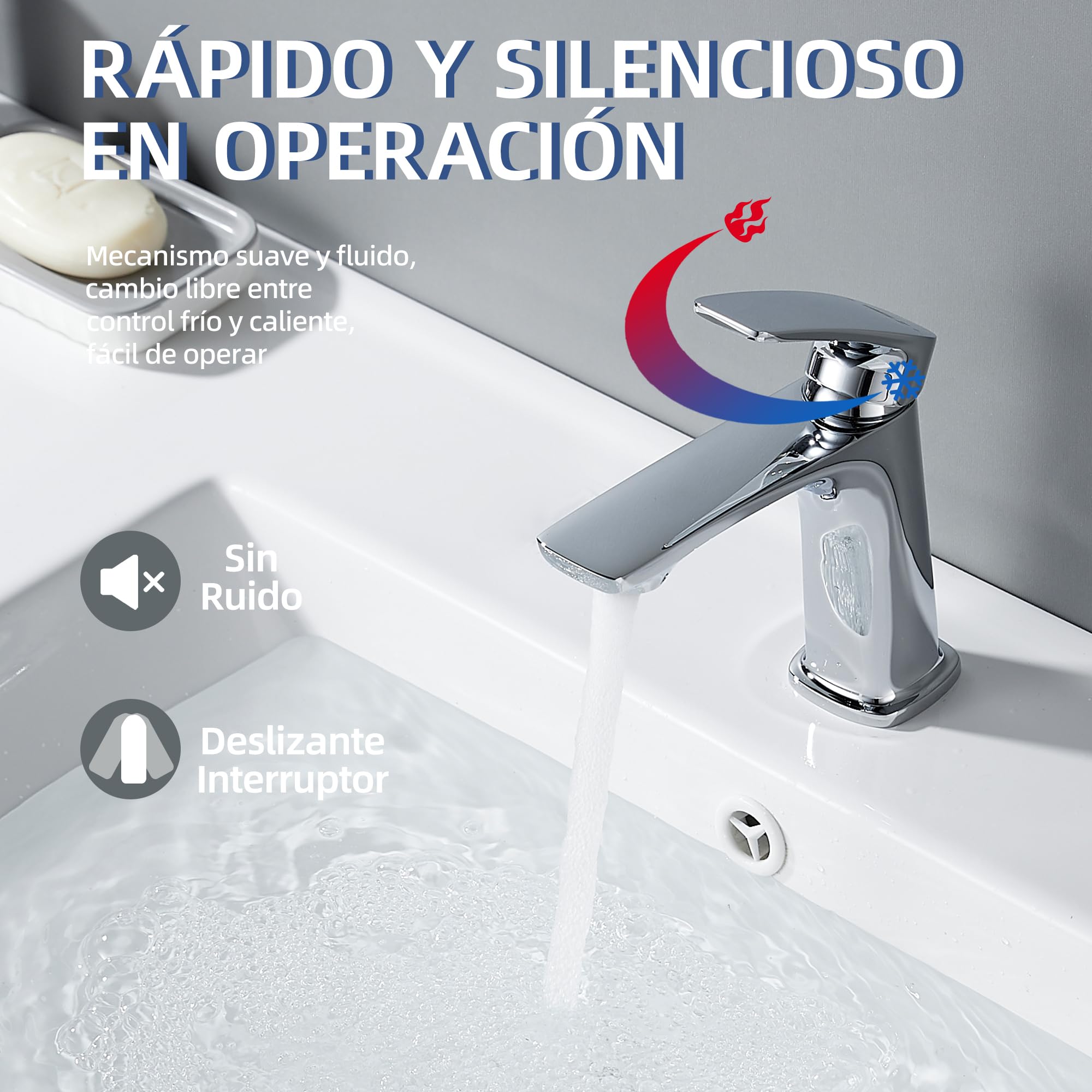 BELZ Grifo Mezclador Baño Latón, Monomando Cromado | Ahorro de agua, silencioso y fácil instalación. Cartucho cerámico antifugas, conexión G3/8.