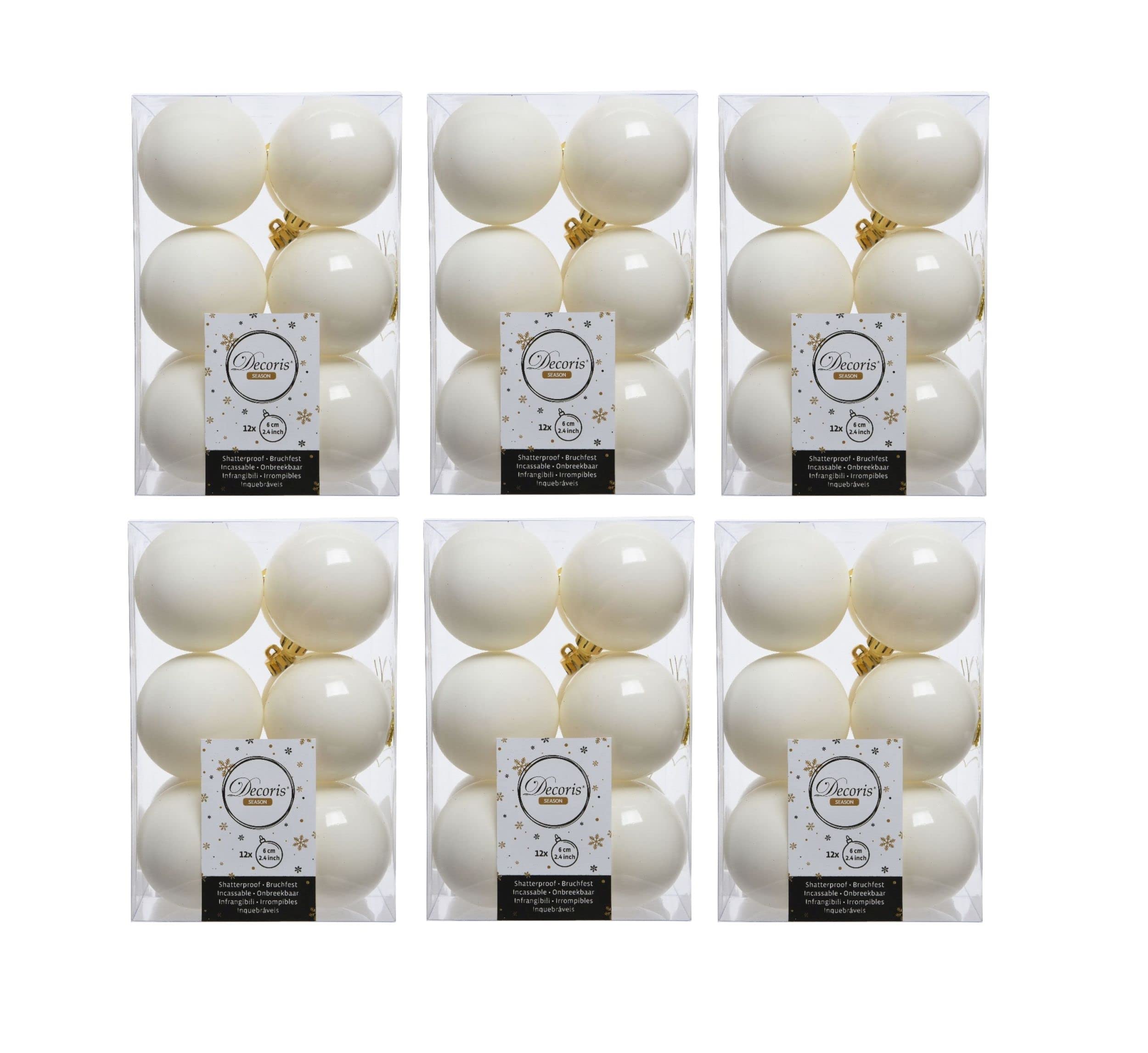 Shop4allsorts Wool White 72 Christmas Baubles 6Cm Shatterproof Tree Ornaments Shiny Matt Decs