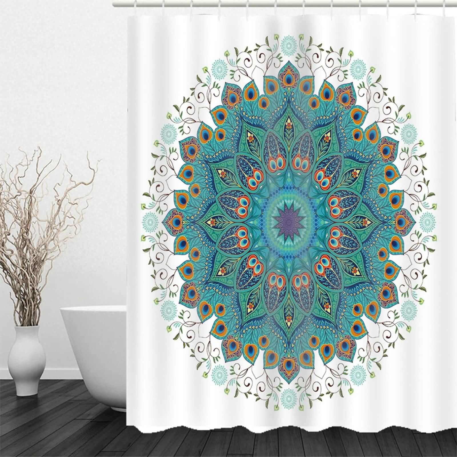 AmDxD Zasłona prysznicowa 180 x 200 cm, z poliestru mandala, z 12 pierścieniami do zasłony prysznicowej, dekoracja wanny, nadaje się do prania, szybkoschnąca, odporna na pleśń, zielona, 180 x 200 cm
