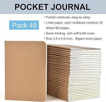 SAYAYA 48 Pack A6 Kraft Paper Small Notebooks Bulk, 4x6 Pocket Notebook with 60 Lined Pages, Mini Travel Journal, Sketchbook, Note, Memo Pads for Gifts, Students, Classroom, Business, Office Supplies