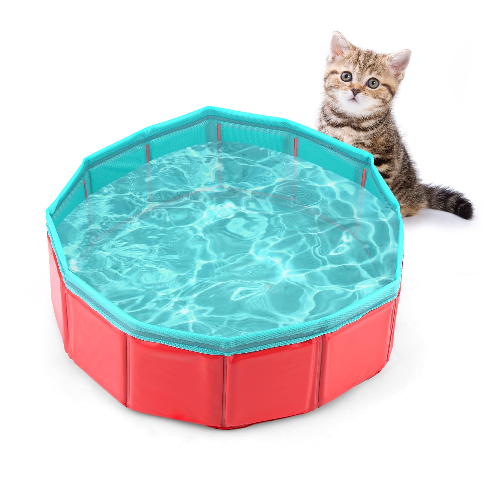 Tinoaly Foldable Cat Padding Pool, 11.8x3.9 Inch Folding Pet Swimming Bowl Kitten Collapsible Interactive Plaything Endless Fun Gifts for Bathroom Indoor Outdoor (Fish Toys Not Included)