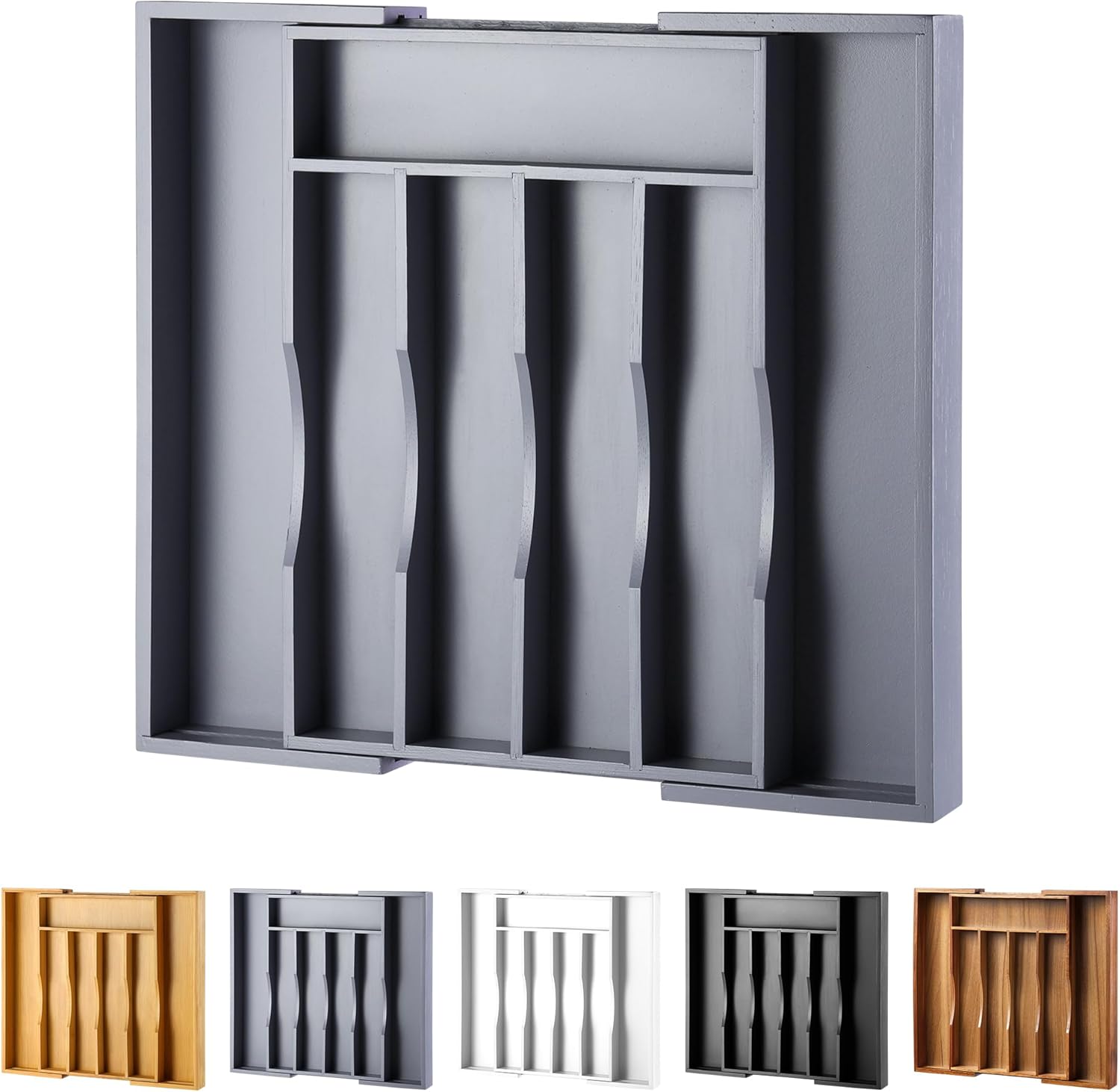 Expandable Bamboo Kitchen Drawer Organizer for Cutlery and Utensils, Adjustable Bamboo Wood Cutlery Tray in Drawer for Flatware and Silverware in Kitchen, (Grey) Expandable Bamboo Kitchen Drawer Organizer for Cutlery and Utensils, Adjustable Bamboo Wood Cutlery Tray in Drawer for Flatware and Silverware in Kitchen, (Grey)