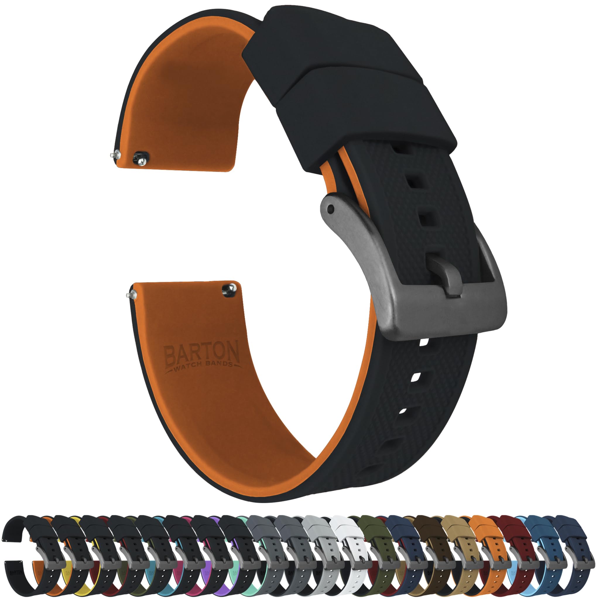 BARTON Elite Silicone Watch Bands - Quick Release - Choose Strap Color &amp; Buckle Color (Stainless Steel, Black PVD or Gunmetal Grey) - 18mm, 20mm, 22mm &amp; 24mm Watch Straps