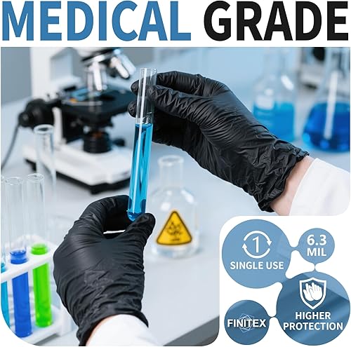 Miniatura 5 de FINITEX Guantes desechables de nitrilo negro para examen médico, 1001000 unidades, 6.3 mil sin polvo, sin látex, guantes para alimentos