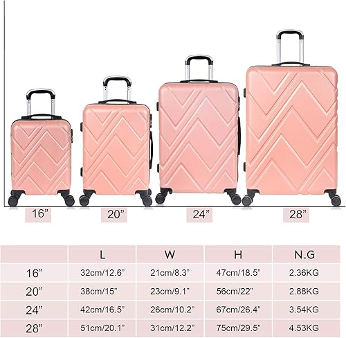 Miniatura 9 de Juego de maletas de 4 piezas Juego de maletas de carcasa dura de ABS Maletas de viaje ligeras con ruedas giratorias Funda de maleta gratis 18 20 24