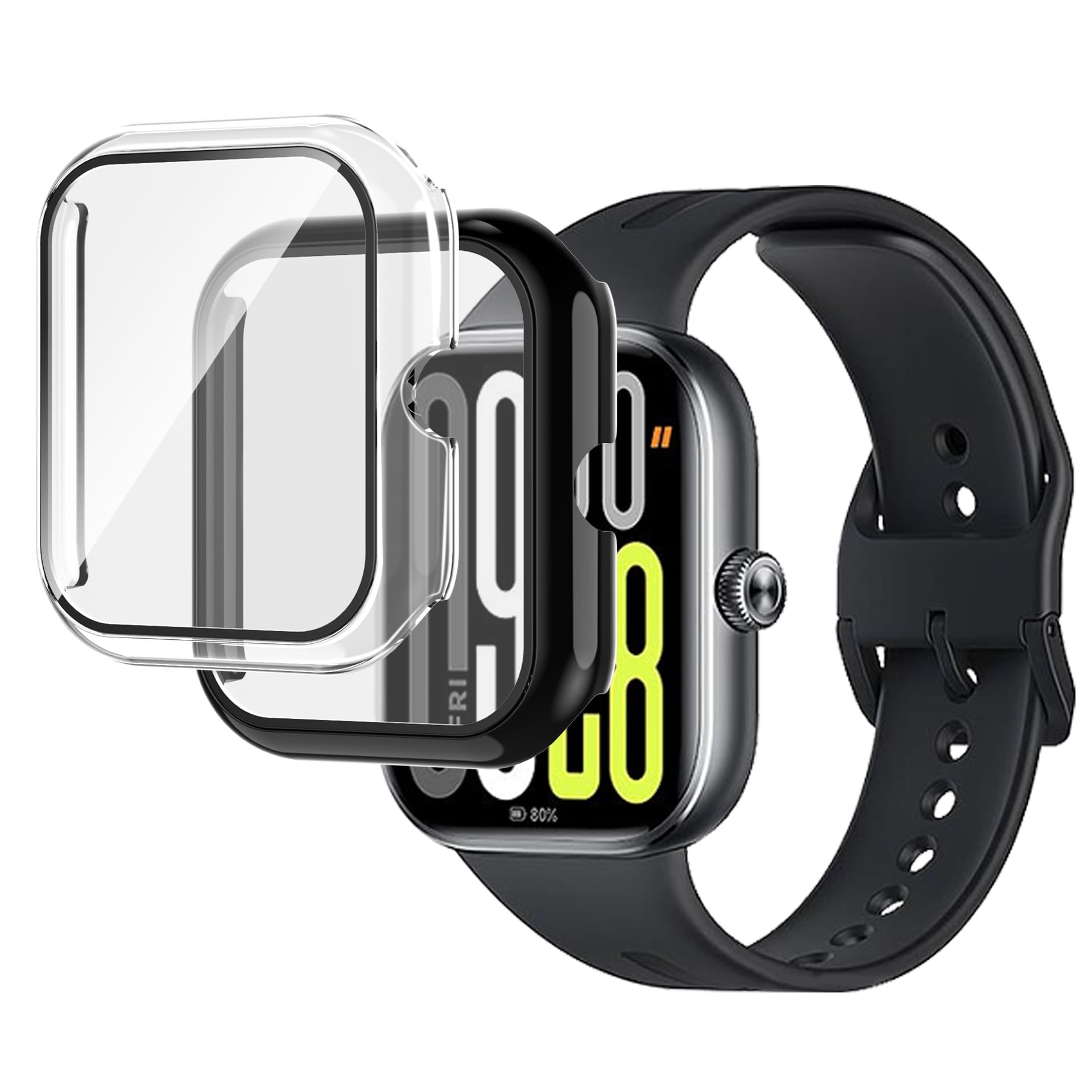 Pollachi 1-pack Case with Tempered Glass Designed for Xiaomi Redmi watch 5, Full Coverage Waterproof Hard PC Bumper Cover All Around Anti-Scratch Shockproof Screen Protector Protective Case