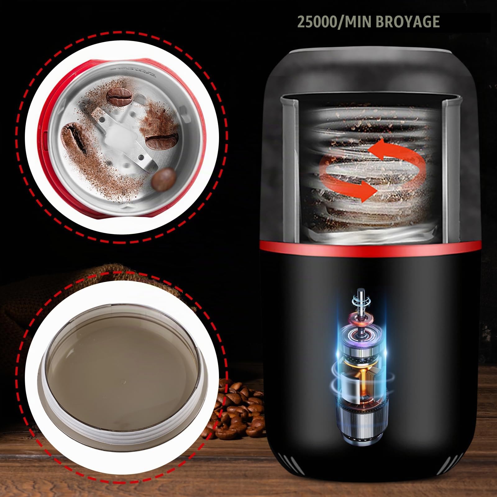 Moulin à Café Électrique - Broyeur de Pilules et d'Épices - Pour les Grains de Café, Noix et Épices - Noir