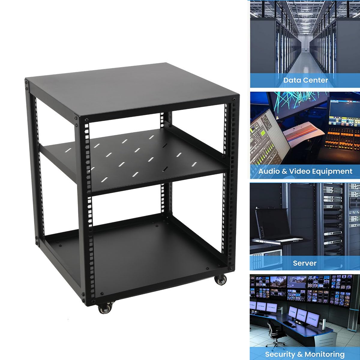 12U - Caja Soporte para Servidores (montaje en rack, 477 x 509 x 645 mm, marco abierto, profundidad ajustable, para servidores de red, con ruedas, para equipos informáticos de red, equipos AV