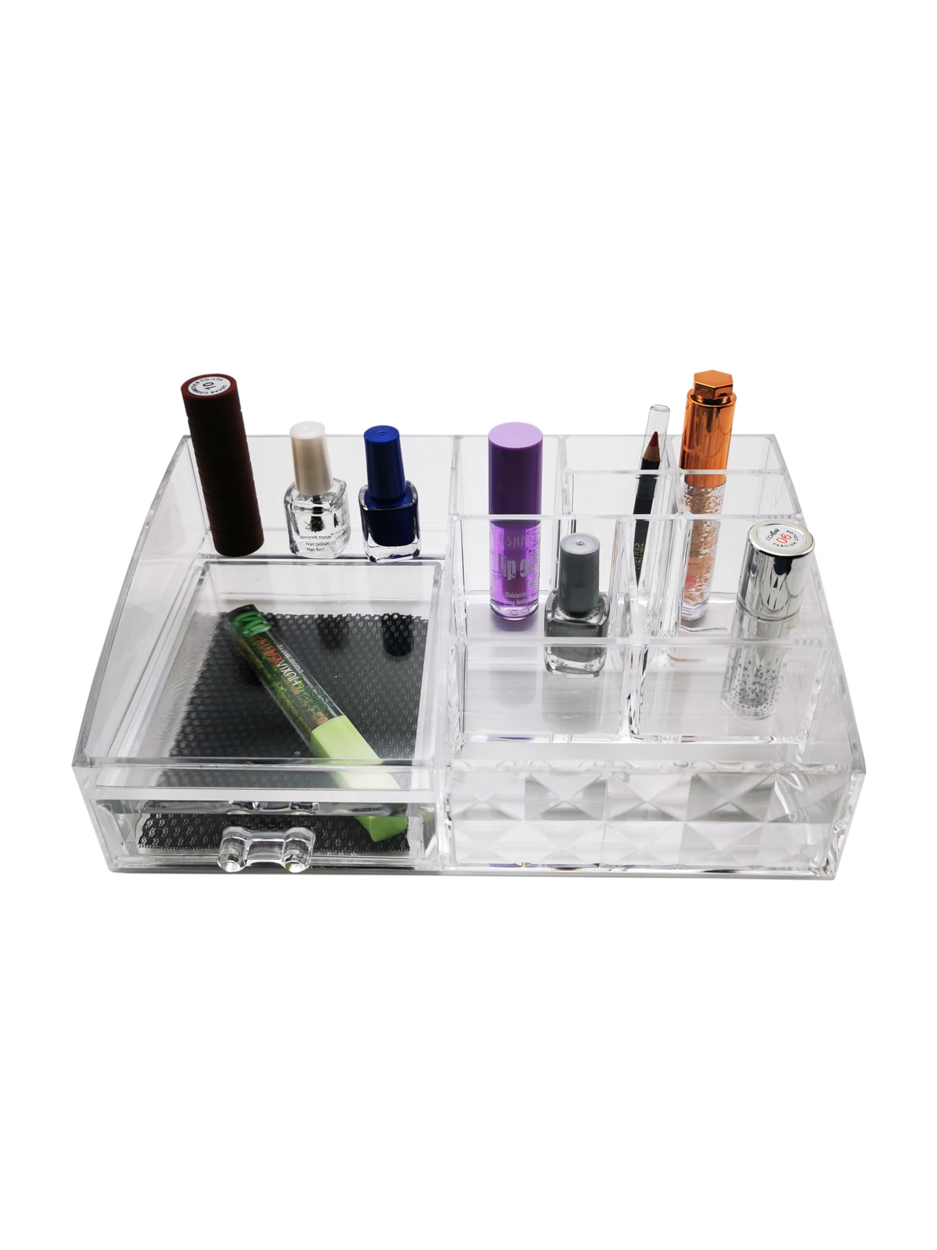asmiatClear Acrylic Cosmetic Box with Drawers - Sleek and Durable Makeup Organizer for Vanity | Compact, Customizable Storage Solution for All Your Beauty Essentials (25 x 16 x 9 cm)