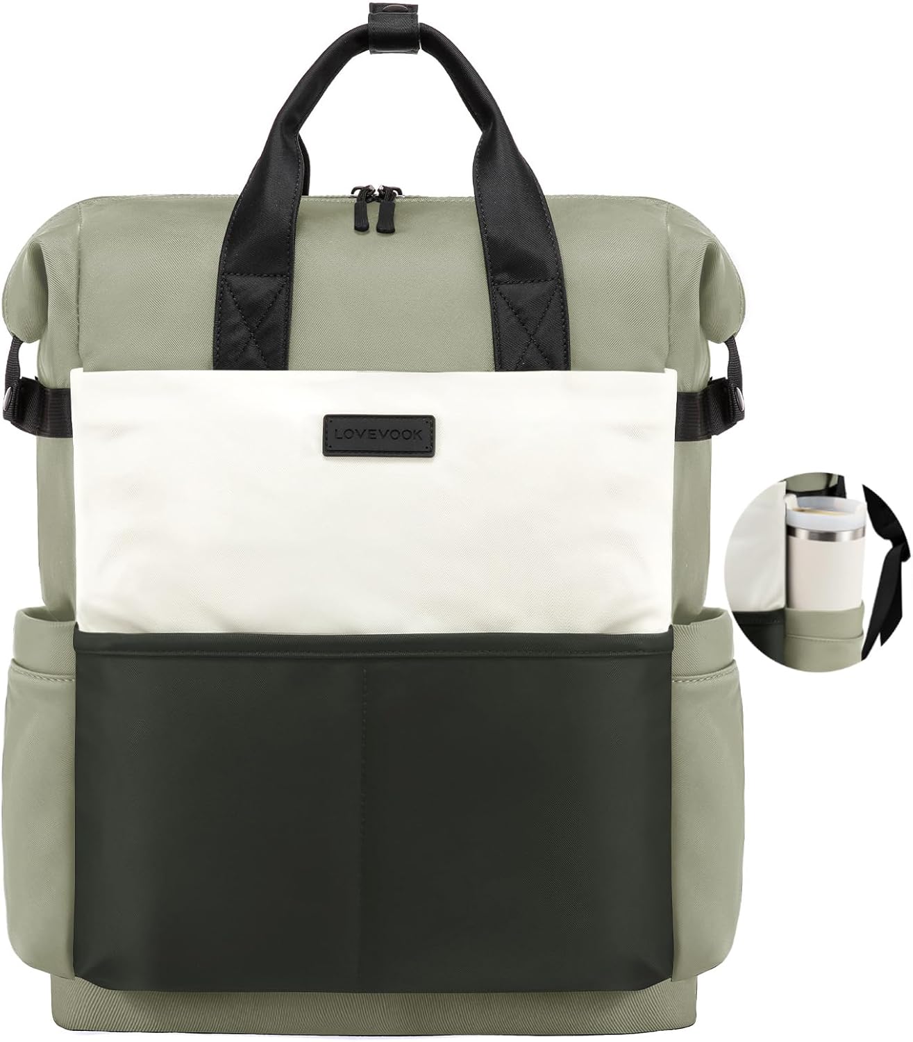 LOVEVOOK Laptop Backpack for Women, 15.6 Inch Work Travel Backpack Purse for School College Bookbag for Teen Girls Cute Computer Bag for Teacher Nurse Business, Green-Beige