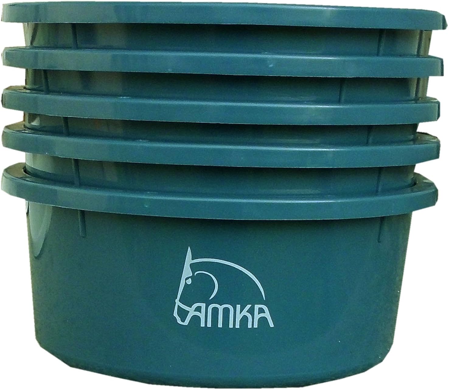 Amka Animal Feed Bowls with Lid, 2 Litres, Bowls for Horses, Dogs, Animals, Colour Petrol Blue