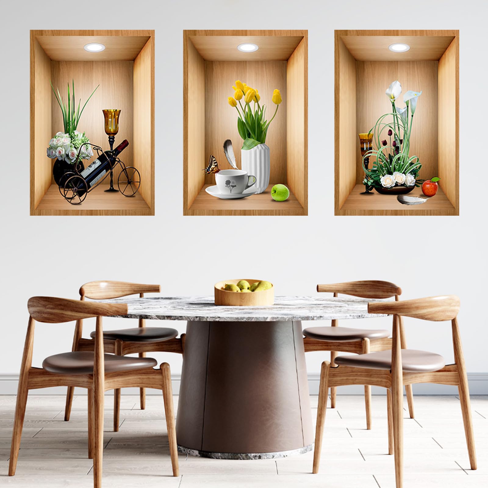 Lot De 3 Stickers Muraux 3D Vases Et Plantes Vertes - Décoration Salon, Chambre, Cuisine (40x60 Cm)