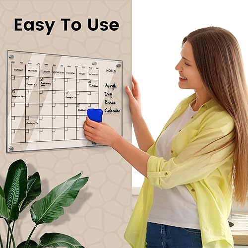 Miniatura 3 de "Elegancia y eficiencia calendario de pared acrílico reutilizable para el hogar y la oficina". Calendario mensual y semanal (23 x 16 pulgadas)