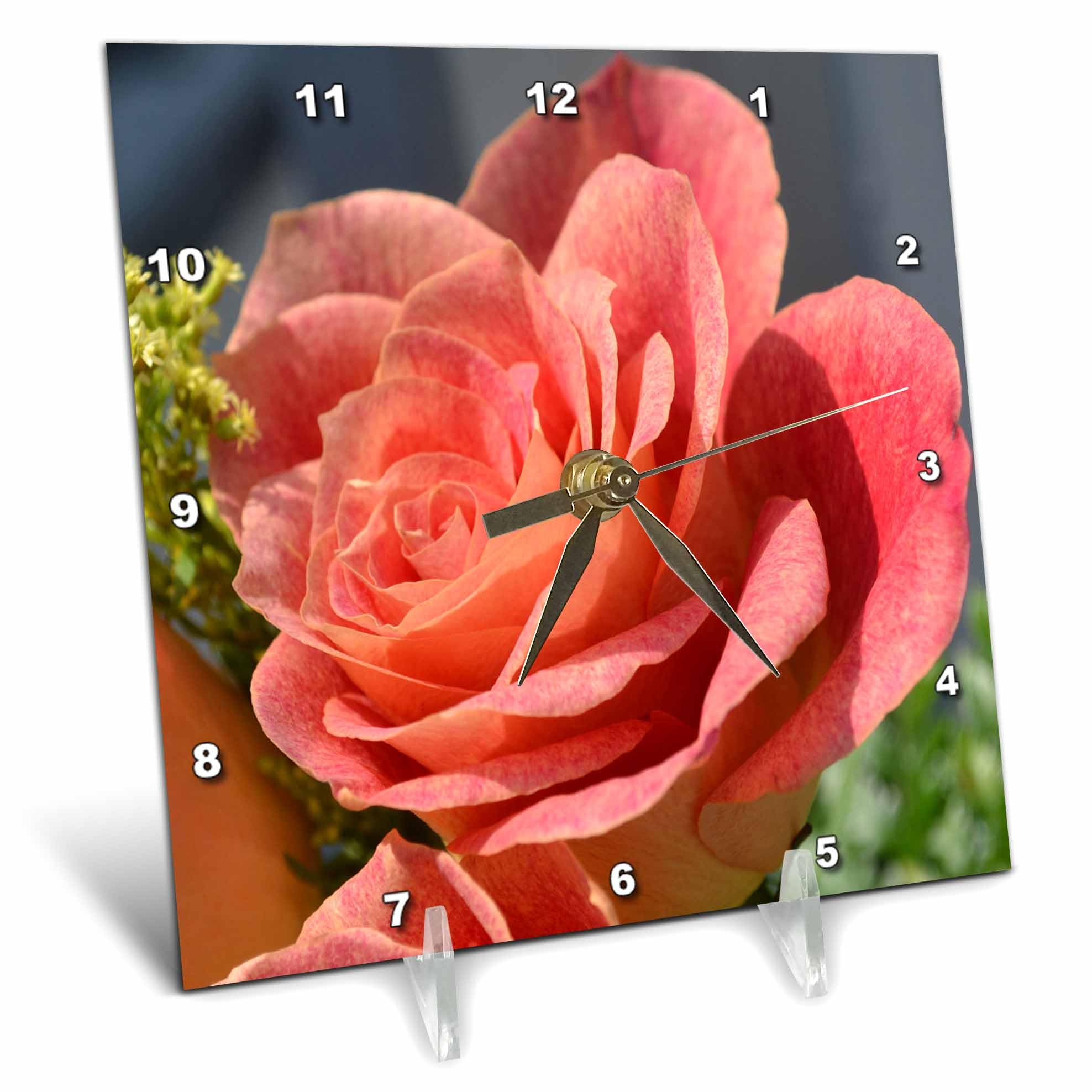 3dRose dc_24954_1 Antique Peach Rose Peach Colored Rose-Desk Clock, 6 by 6-Inch