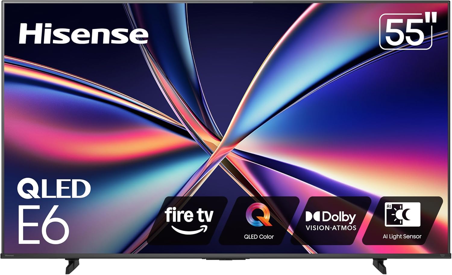 Hisense 55" E6 Cinema Series QLED 4K UHD Smart Fire TV (55E6QF, 2025 Model) - QLED, AI Light Sensor, Dolby Vision · Atmos, Voice Remote with Alexa, Motion Rate 120, HDR 10+ Adaptive, Game Mode Plus