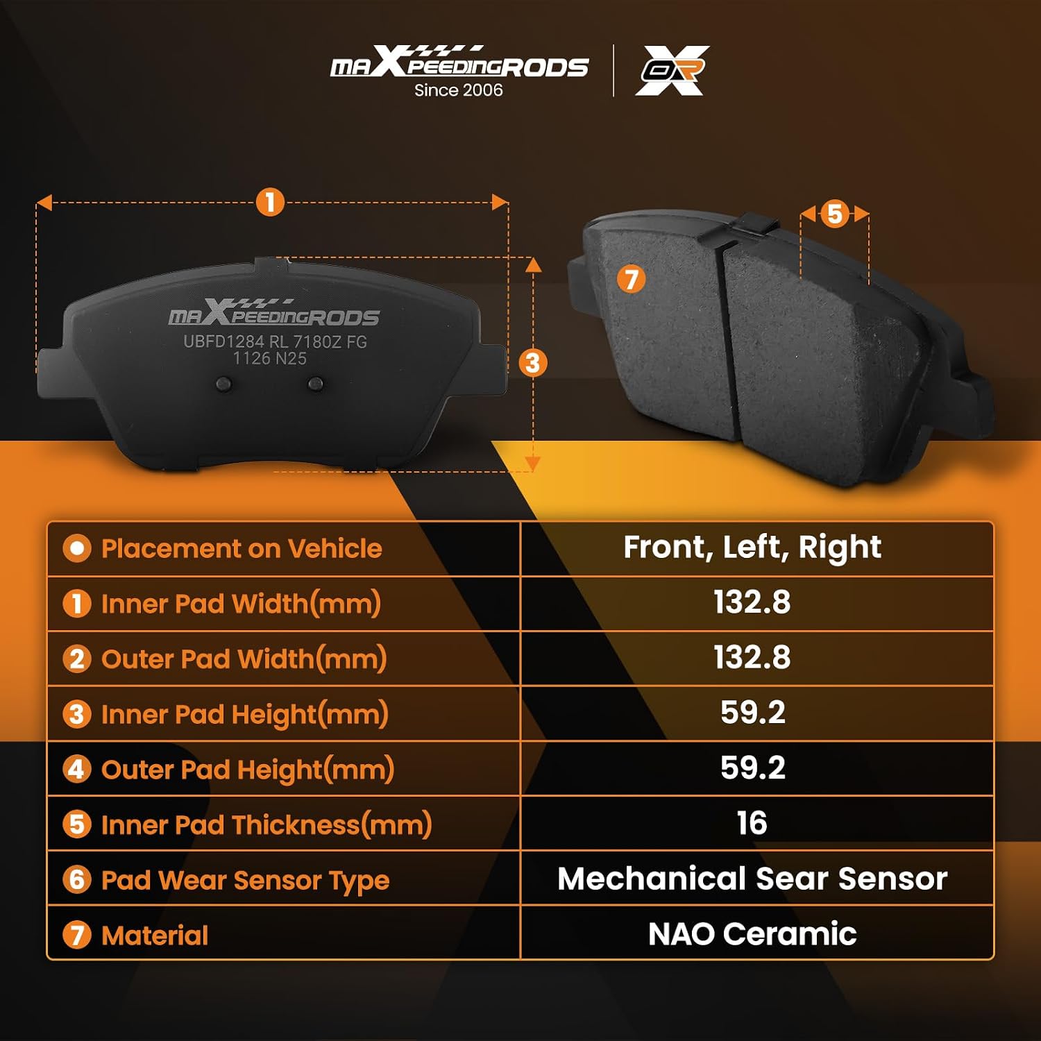maXpeedingrods D1444, P-1444 Front Brake Pad Set For Hyundai Sonata 2011-2015, For Kia Optima 2011-2016