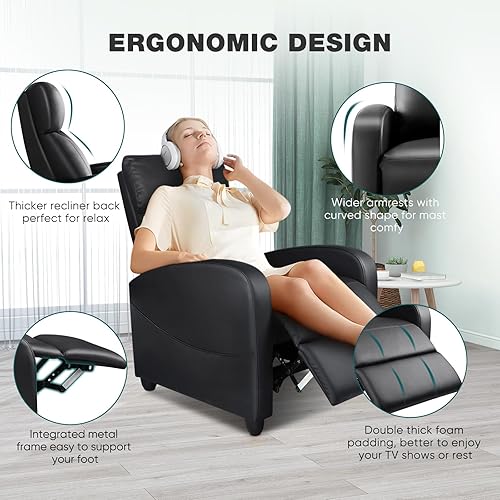 Miniatura 5 de Smug Silla reclinable para sala de estar, asiento de cine en casa de cuero con soporte lumbar con respaldo ajustable y reposapiés, muebles de sala