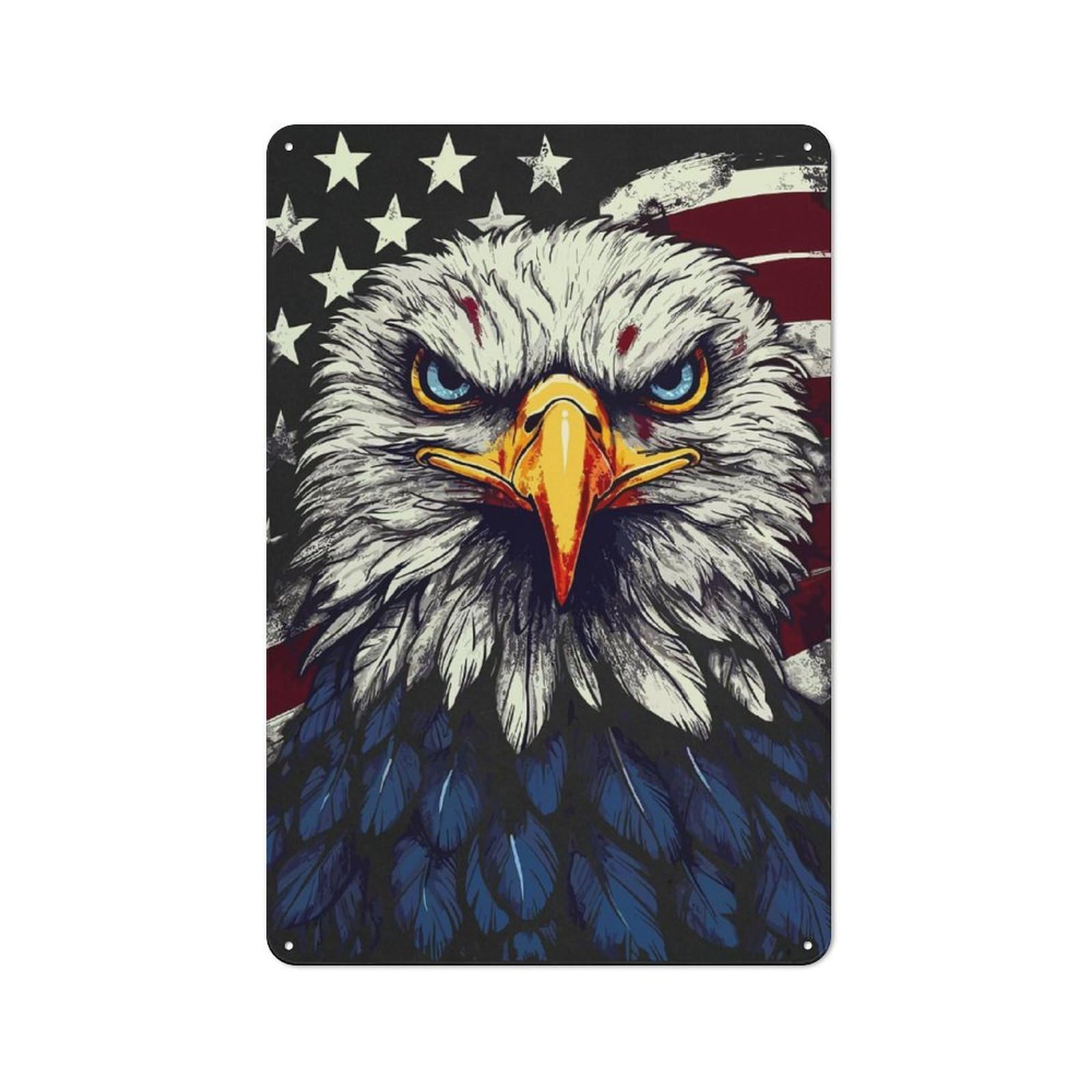 Junmoney Usa Flag Bald Eagle Understated Office Metal Sign 30X20cm Featuring Study Room Decor For Home Office, Reading Corner Or Bedroom