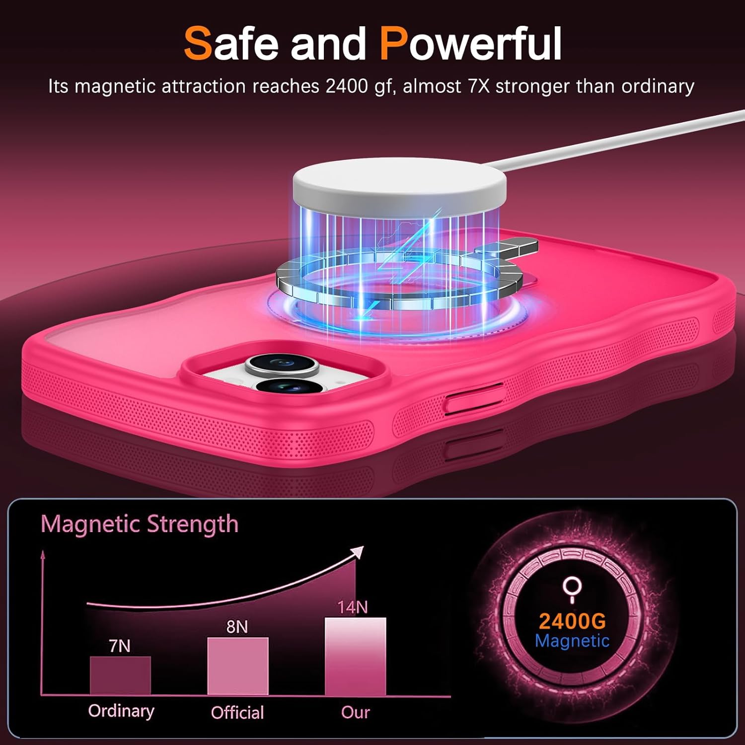 BENTOBEN for iPhone 15 Plus Case with Invisible Magnetic O-Ring Stand, [Compatible with Mag-Safe] Wavy Curly Magnetic Translucent Matte Shockproof Kickstand Cover for iPhone 15 Plus 6.7'' Hot Pink - Image 4