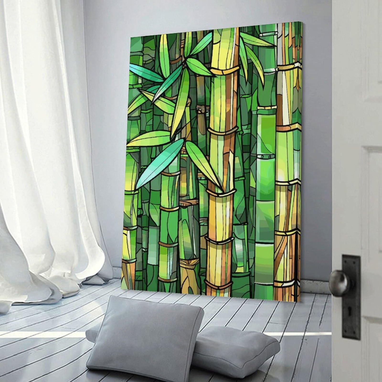 Junmoney Vibrant Bamboo Forest Illustration Canvas Wall Picture 08x12inch(20x30cm), for Contemporary Homes, Apartments Or Offices, Wall Decor with Flexible Room Appeal