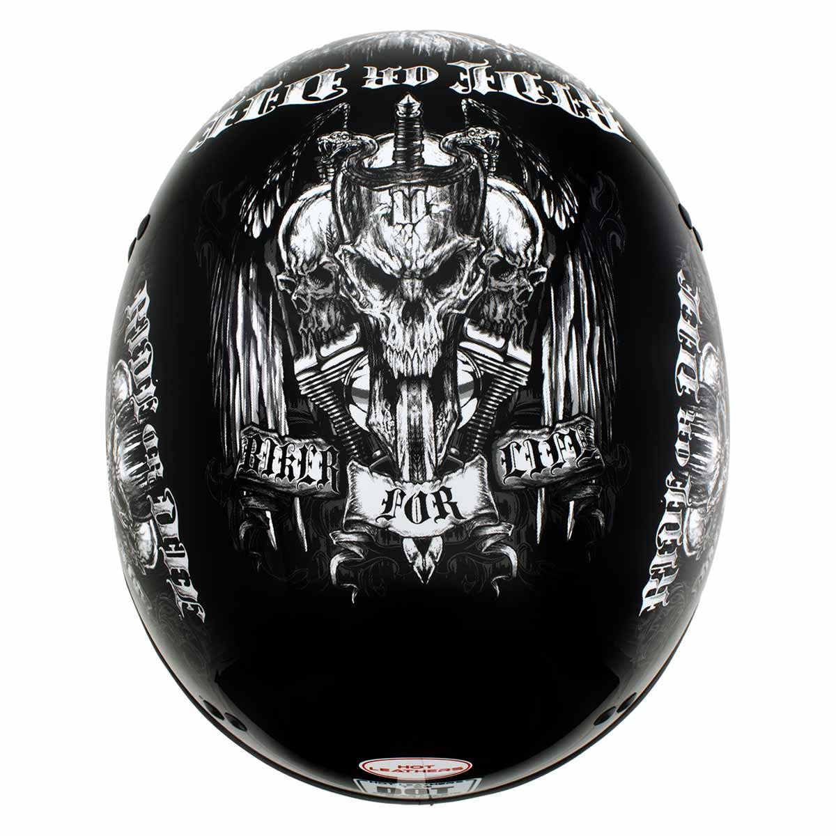 Milwaukee Leather Hot Leathers HLD1016 'Ride or Die' Gloss Black Motorcycle DOT Skull Cap Half Helmet for Men and Women Biker - XX-Large