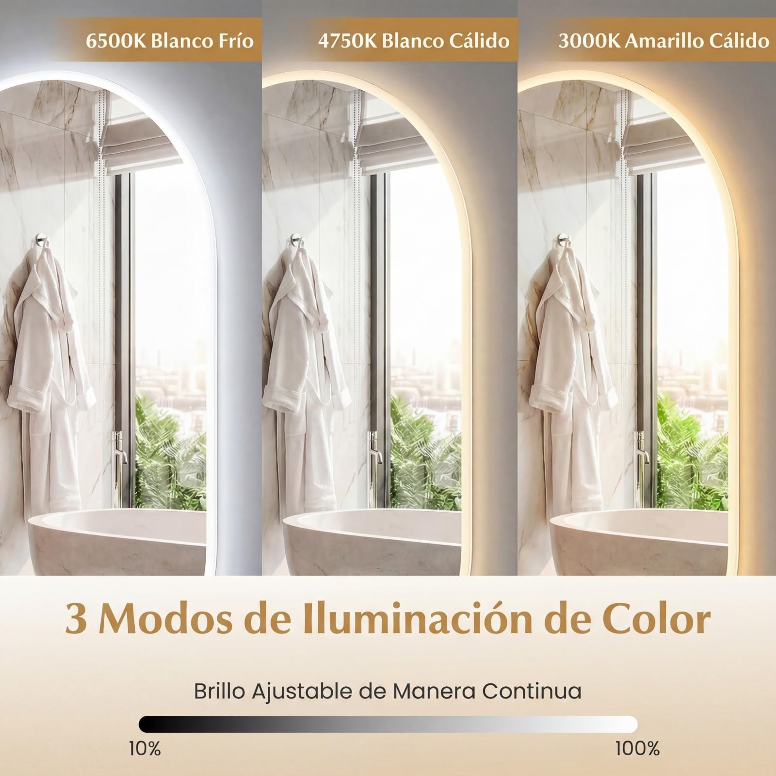 COSTWAY Espejo de Baño Iluminado con LED, Espejo Ovalado sin Marco con Luz, Vidrio Templado HD Antiimpacto Seguro, Función Antivaho, Interruptor Táctil y Temperatura de Color Regulable (90 x 55 cm)