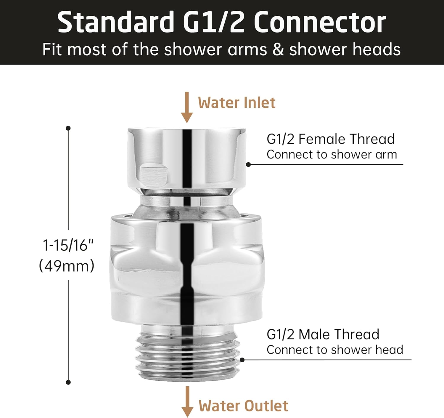 KES Shower Head Swivel Ball Adapter, Shower Head Connector Angle Adjustable, Shower Head Accessories Arm Extension Universal Component Polish Chrome Brass, PSB101-CH