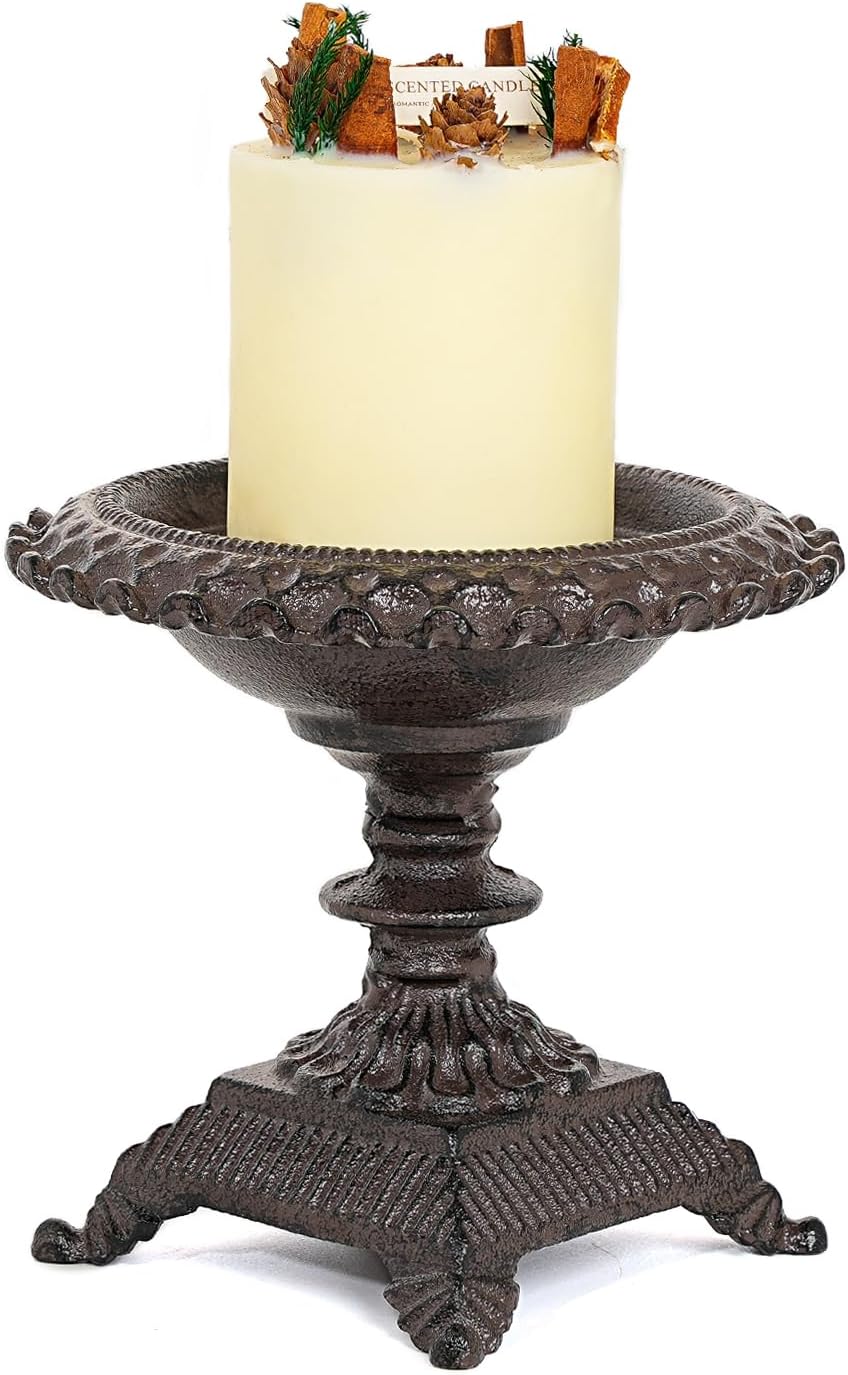 Sungmor Cast Iron Candle Holder - Rustic Style Decorative Pillar Candle Holders, Center Pieces Decoration for Table, Modern Farmhouse French Country Decor, 6.5" Candle Stand Fits Multi-Size Candles - Image 2