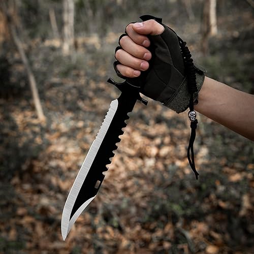 Miniatura 3 de Dispatch Cuchillo táctico Bowie Survival Hunting Rambo Bushcraft con funda protectora, hoja fija de combate militar, con mango de madera de color