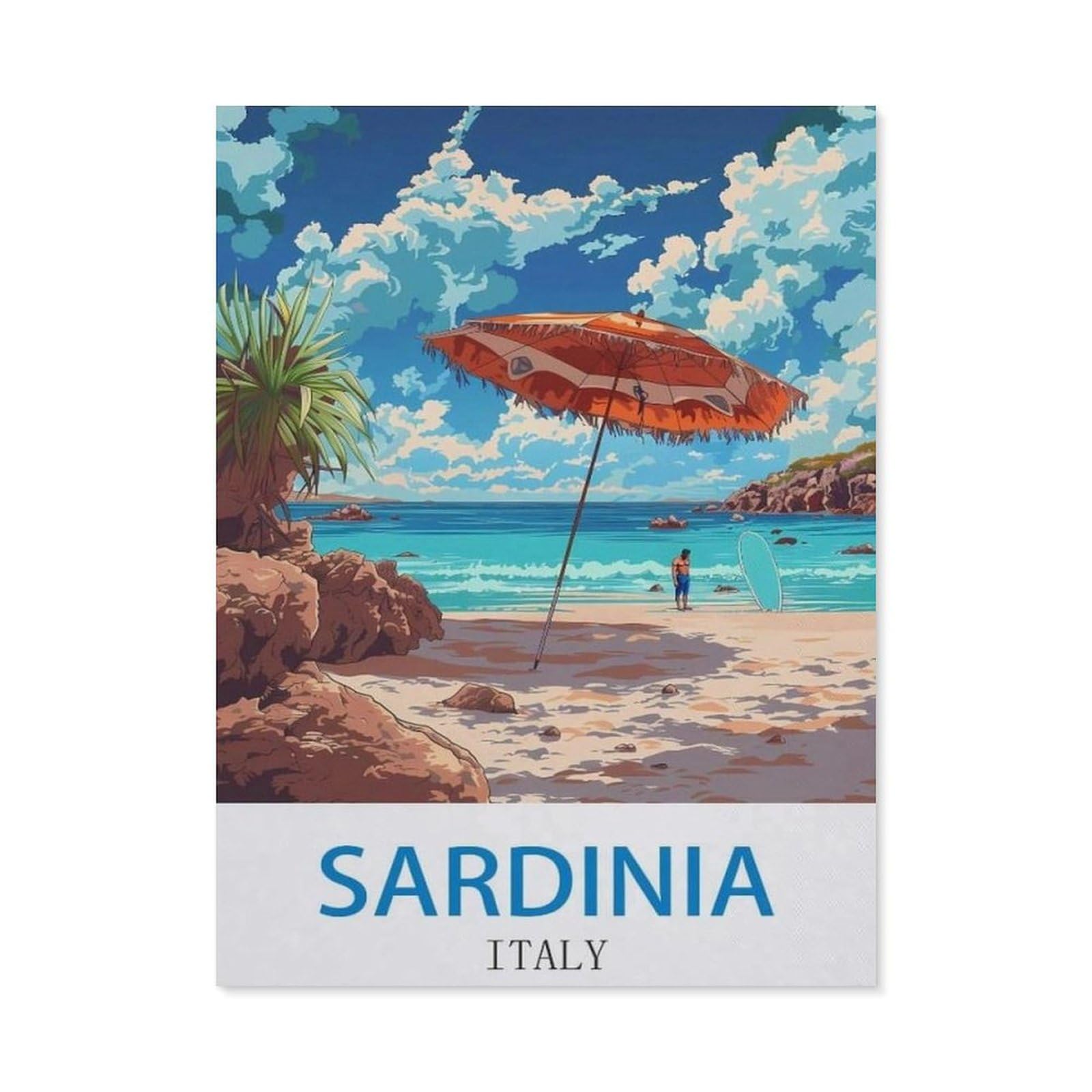 BEAYODKP 5D DIY Diamond Painting，Sardinia Italy Vintage Travel Poster Surf，Art Living Room Wall Decoration Gift（40 x 50 cm/15.74 x 19.68 inches）-CJ47