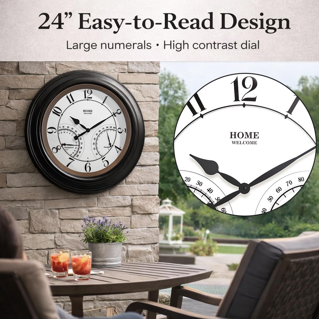 22 Inch Outdoor Clocks Waterproof, Large Easy-to-Read Illuminated Outdoor Wall Clock with Smart Light Sensor, Silent Large Outdoor Clock for Patio, Pool,Porch,Garden,Backyard