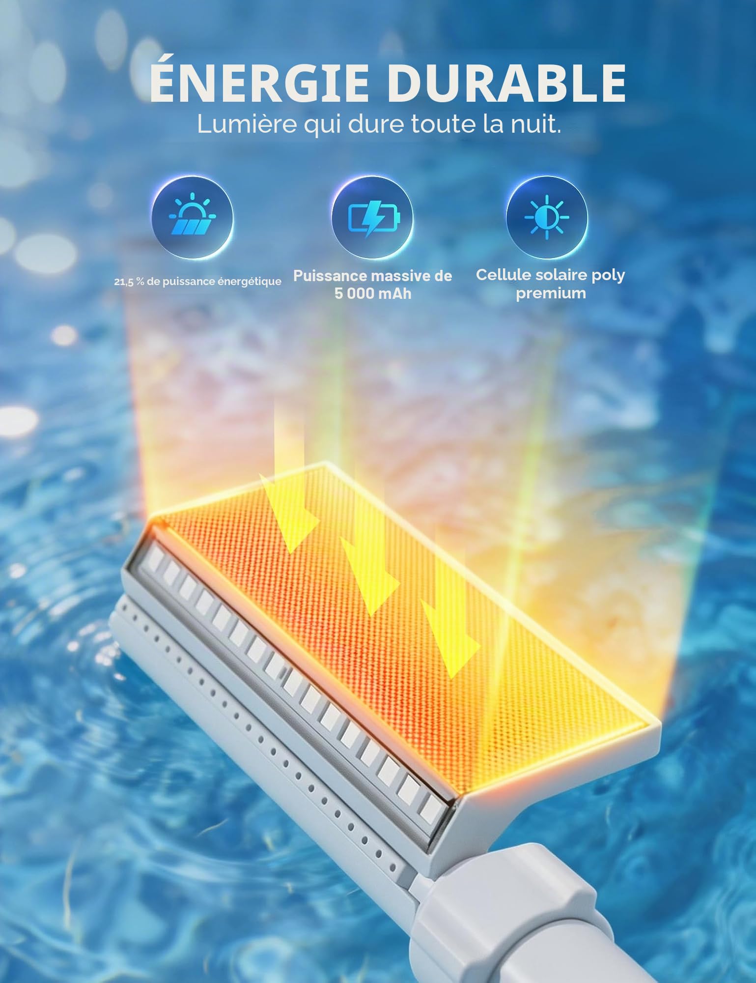 POOLHACKER Fontaine de piscine solaire avec éclairage LED 10 couleurs, design nouvellement affiné, capteur crépusculaire automatique et minuterie, télécommande, jet réglable à double tête pour