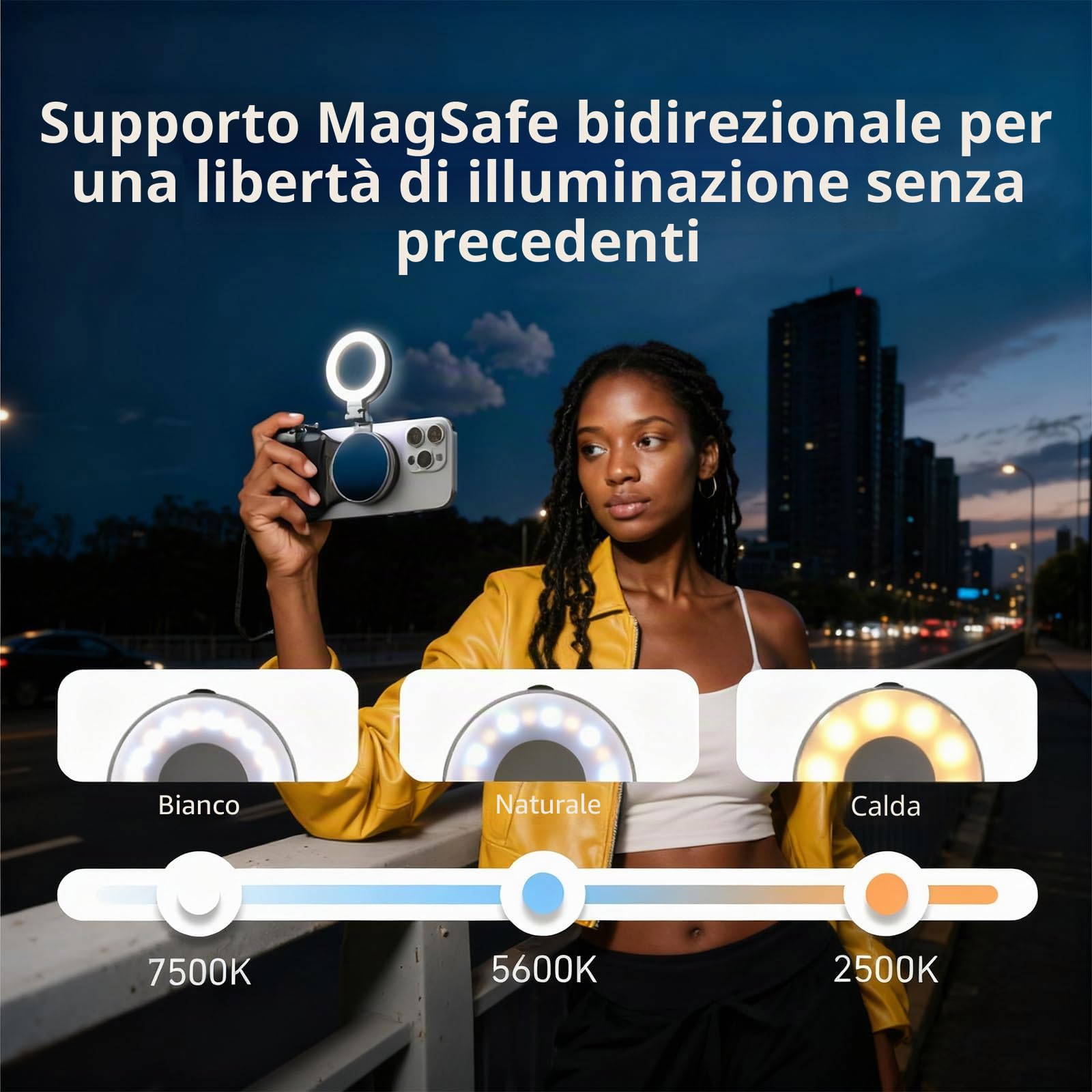 TELESIN C03 Luce Magnetica Selfie per Smartphone Compatibile Magsafe - CRI97 360° LED Anello Luce LED Specchio - Luce Smartphone Ideale per Selfie, Fotografia, Chiamate Zoom e VideoConferenza.