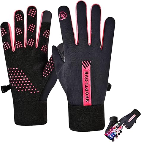 Guantes de Invierno ciclismo, Impermeables Antiviento Guantes, Táctiles Termicos Antideslizantes Para Moto Ciclismo Bicicleta Montaña Running Camping Senderismo Gimnasio Para Hombre Mujer(rosa)