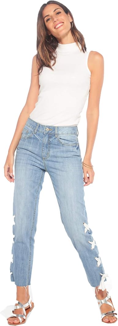 VENCA Jeans alla Caviglia con Occhielli e Lacci Incrociati sulle Gambe -  018369,Azzurro Chiaro,38 : Amazon.it: Abbigliamento