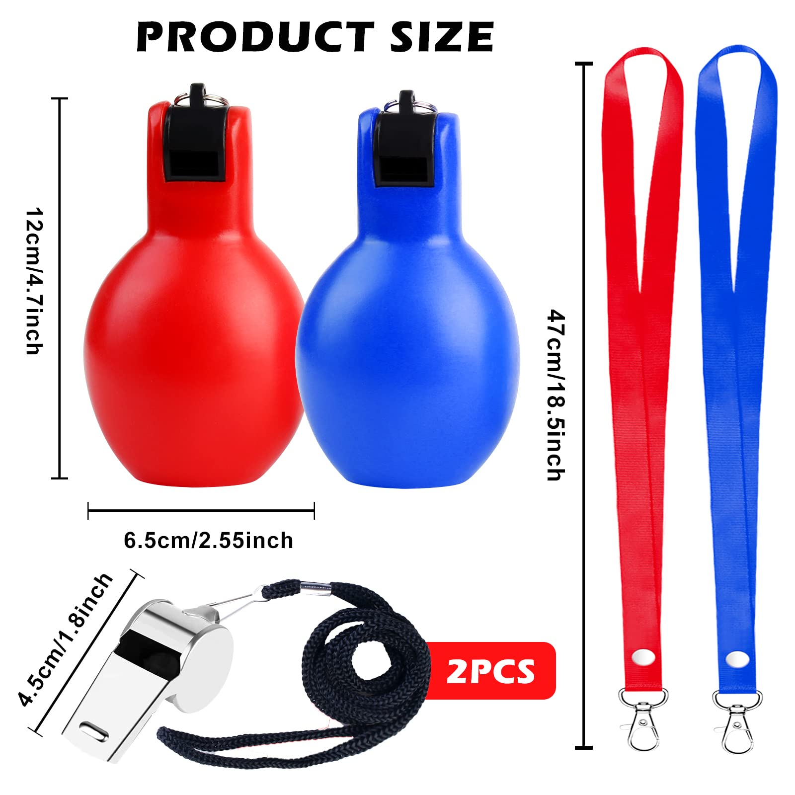 MEMOFYND 2 stuks knijpfluitje, met 2 koorden, sportfluitje, scheidsrechterfluitje, jubelfluitje, trainingsfluitje voor kinderen, voor training en verschillende wedstrijden (rood, blauw