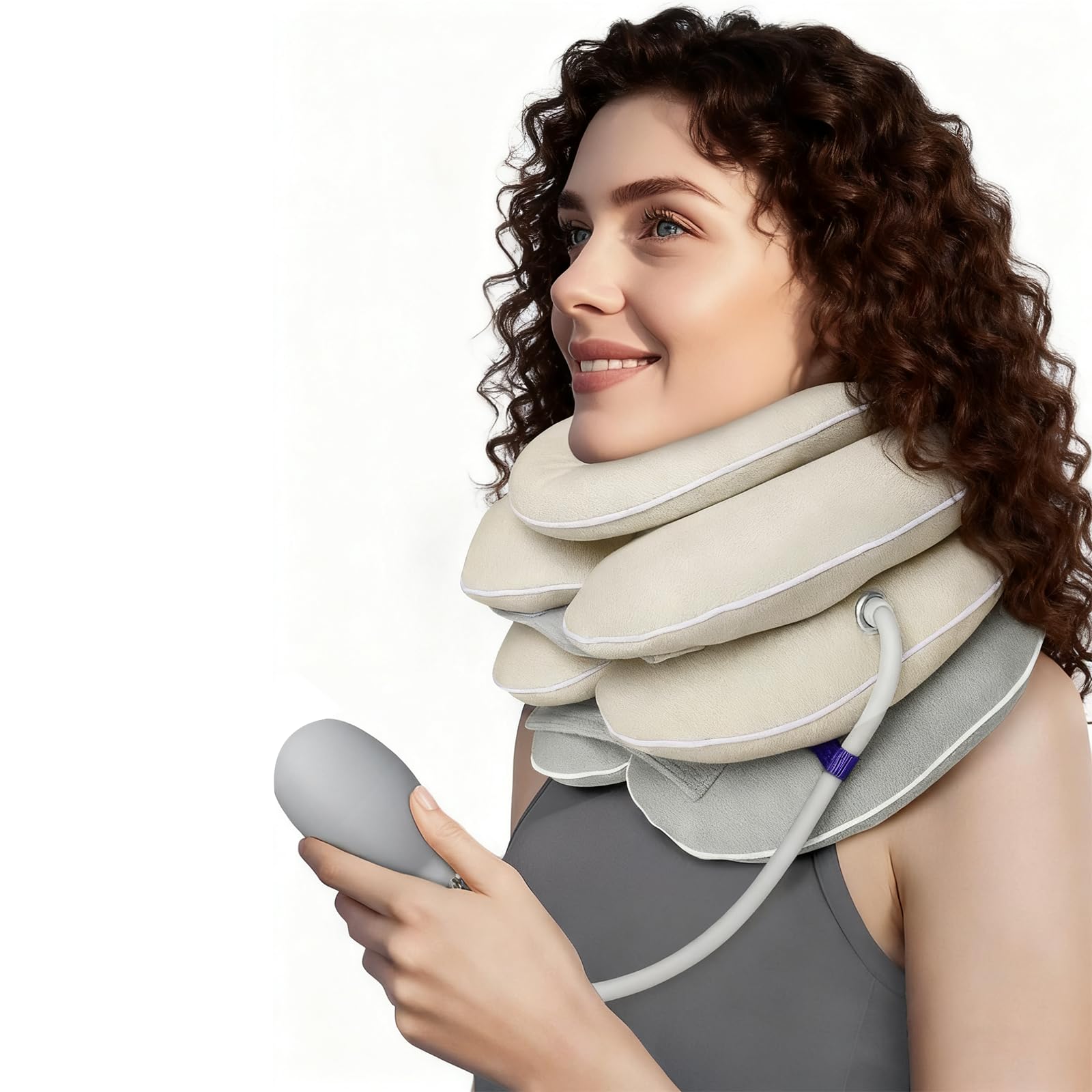 Collarín Cervical Inflable, Dispositivo de Tracción Cervical Ajustable con Sistema de Soporte de Mentón 3+1, Collar Ortopédico para Dolor Cervical y Almohada Cervical de Descompresión