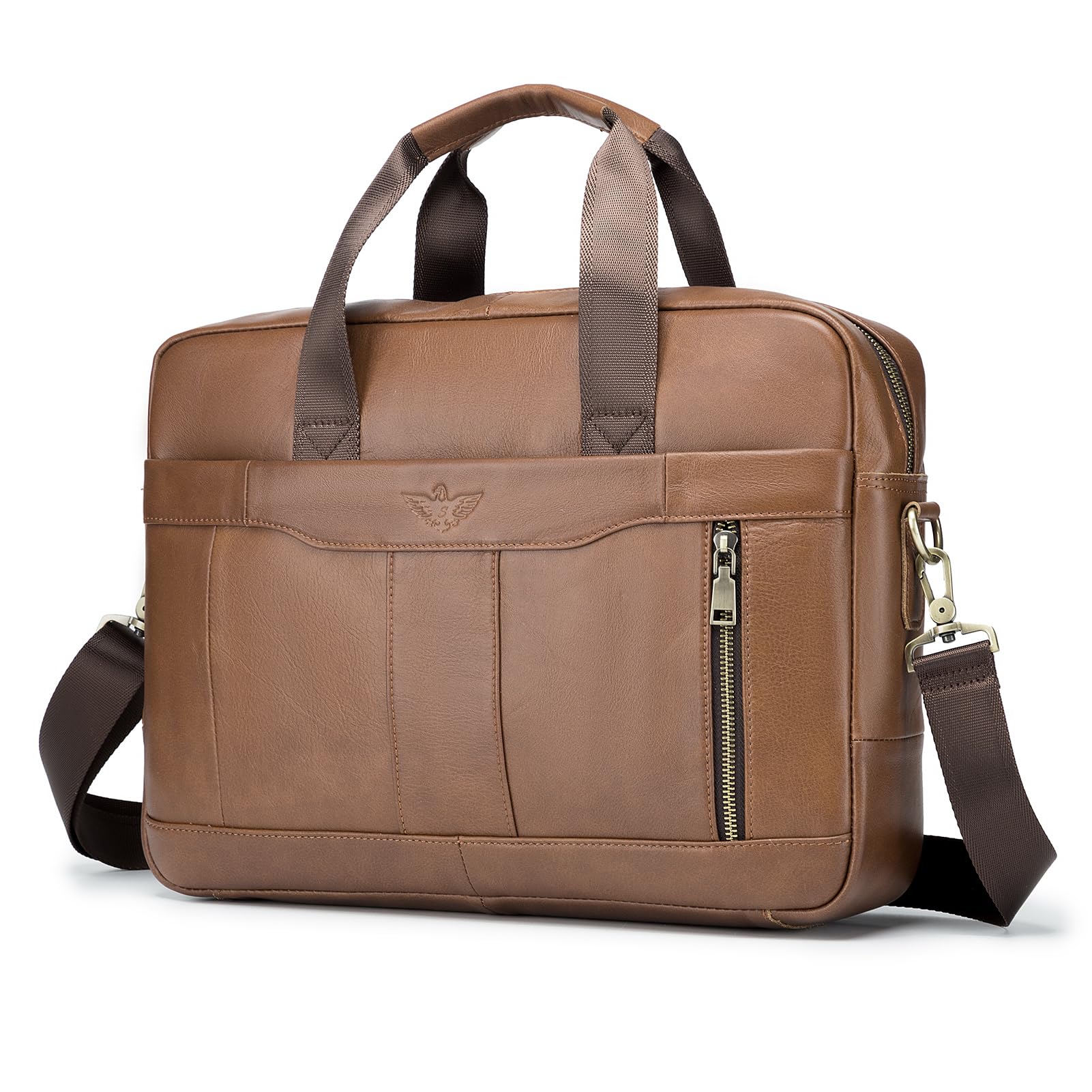 SPAHERMens Leather Laptop Bag Briefcases for Men 15.6 Inch Leather Briefcase Business Work Laptop Handbag Shoulder Bag Messenger Bag with Removable Strap