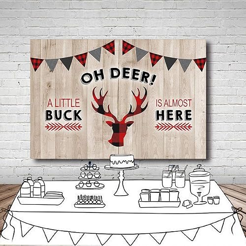 Miniatura 5 de MEHOFOTO - Fondo de fotografía para baby shower de bebé de 7 x 5 pies, decoración de fiesta de madera rústica Oh Deer Baby Shower Invierno negro y