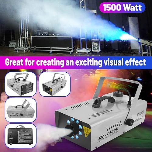 Miniatura 8 de Máquina de niebla con efecto de luces LED y control remoto inalámbrico, máquina de humo para interiores y exteriores, 1500 W, máquina de