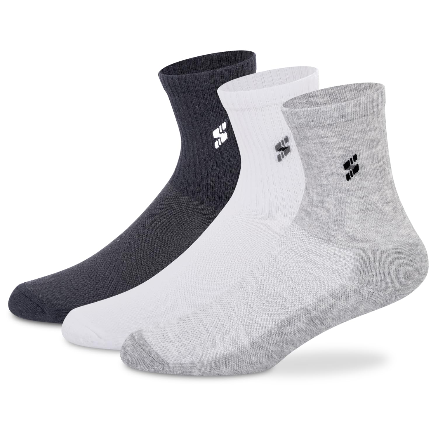 Sponsored Ad - Cotton Men's 3 Pair Combo Sports Calf Length Socks - Half Terry Cushioned, Anti Odour & Anti Bacterial For Sneaker & Running Workout (Pack Of 3)