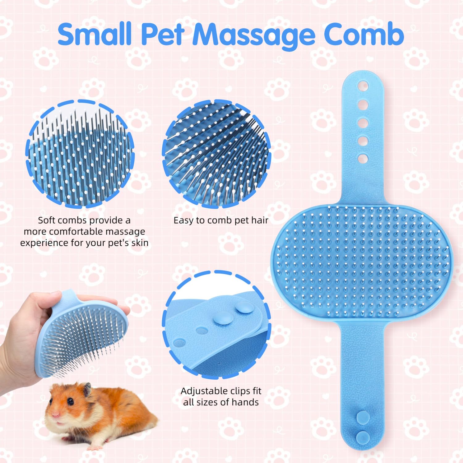 Nobleza - 6 Pièces Kit de Toilettage pour Petits Animaux, Kit de Toilettage pour Lapin avec Brosse à Raclette, Gant de Bain et de Massage, Peigne pour Hamster (Bleu)